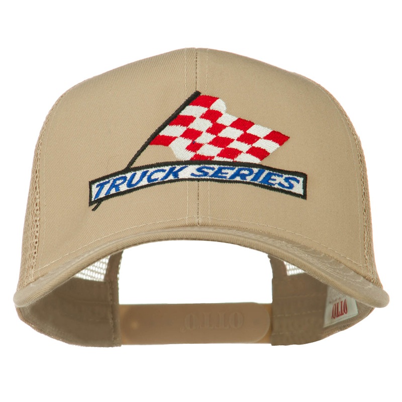 Truck Series Racing Flag Embroidered Mesh Back Cap Khaki One Size