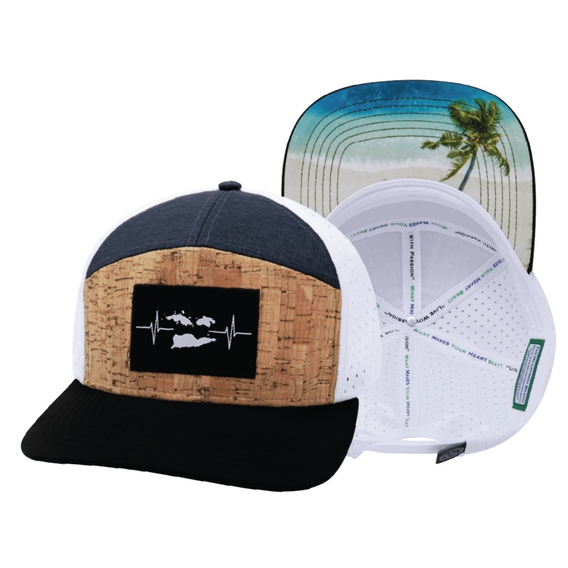 Virgin Islands Hat – Flat Bill – Cork – Black / Navy / White – Laser Mesh