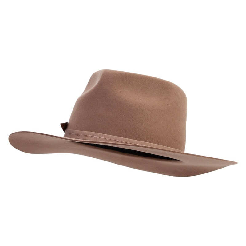 Women’s Wool Felt Pinched Fedora Crown Hat Lt Brown M