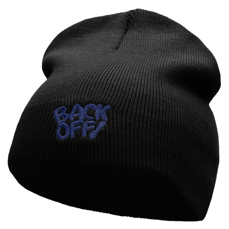 Back Off Saying Embroidered Short Beanie Black One Size