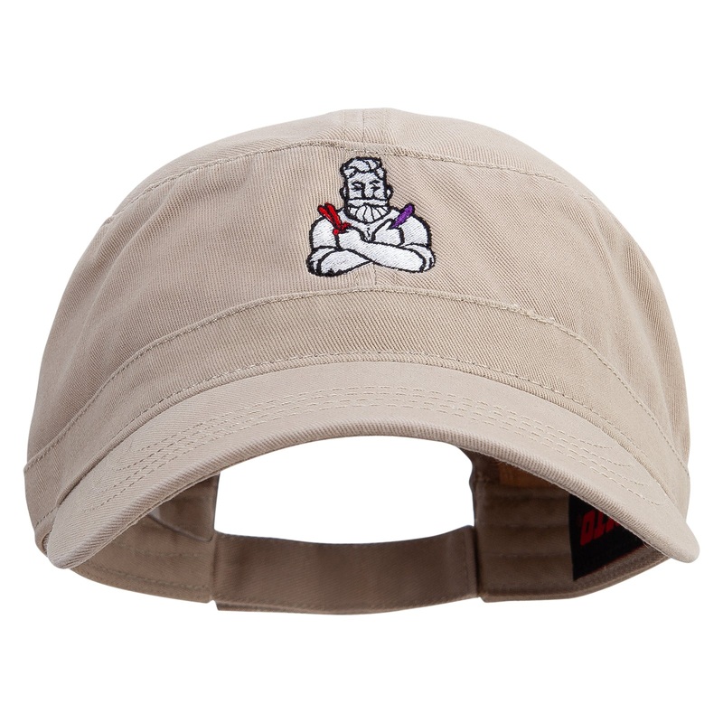 Barber Man Embroidered Garment Washed Adjustable Army Cap Khaki One Size