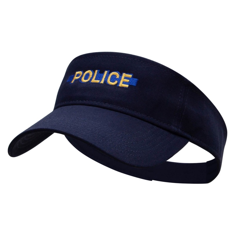 Blue Police Line Embroidered Cotton Twill Sun Visor Navy One Size