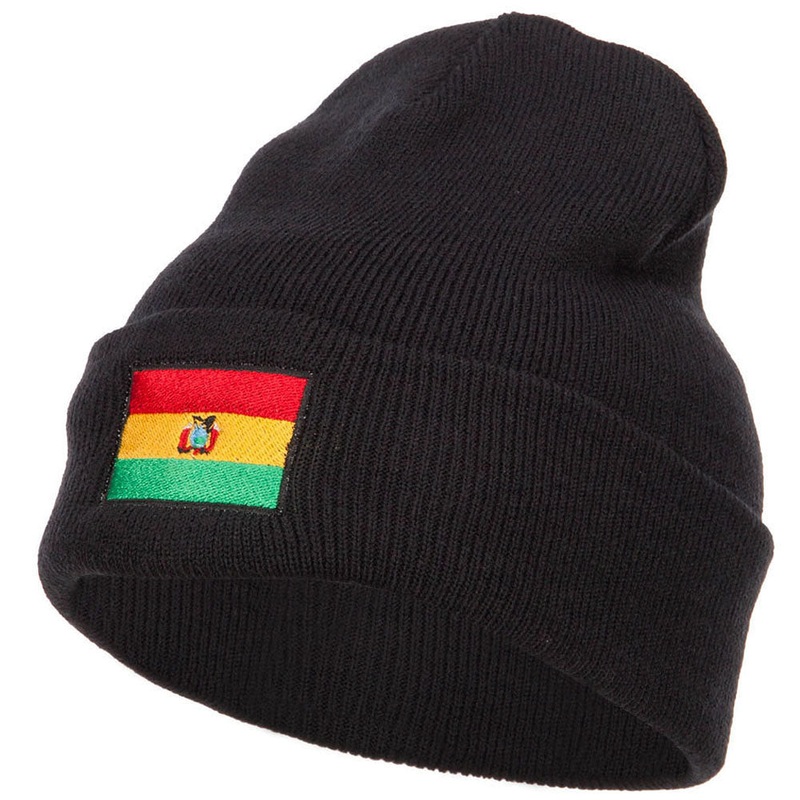 Bolivia Flag Embroidered Long Beanie Black One Size