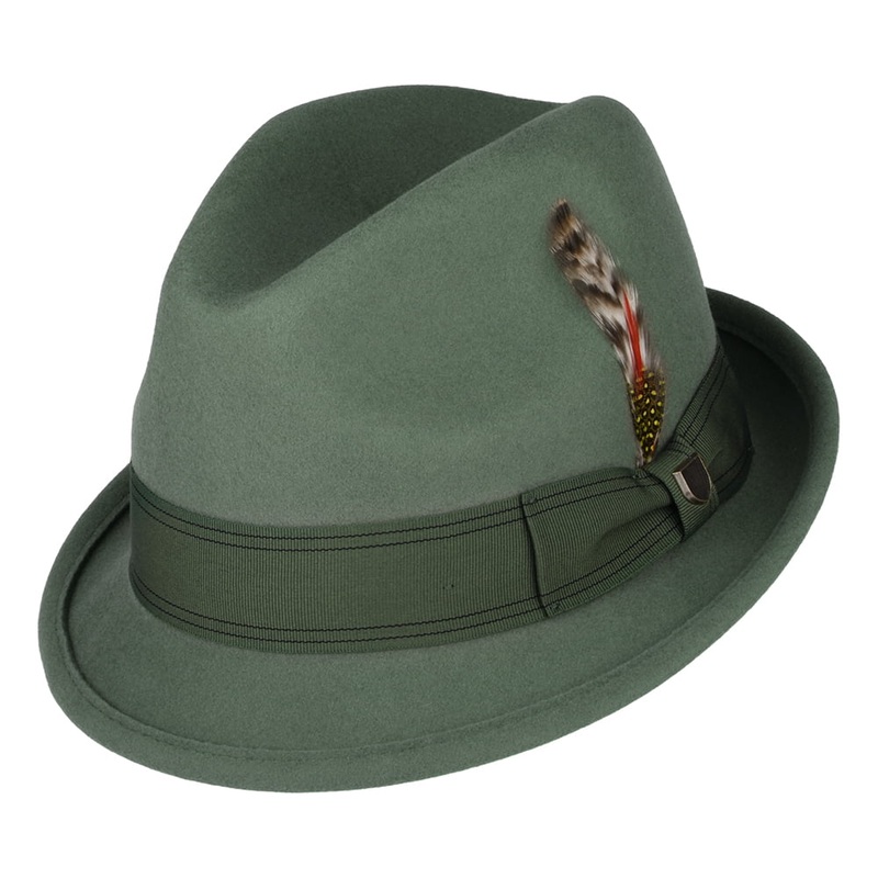Brixton Hats Gain Wool Felt Trilby Hat – Light Olive Small-56cm