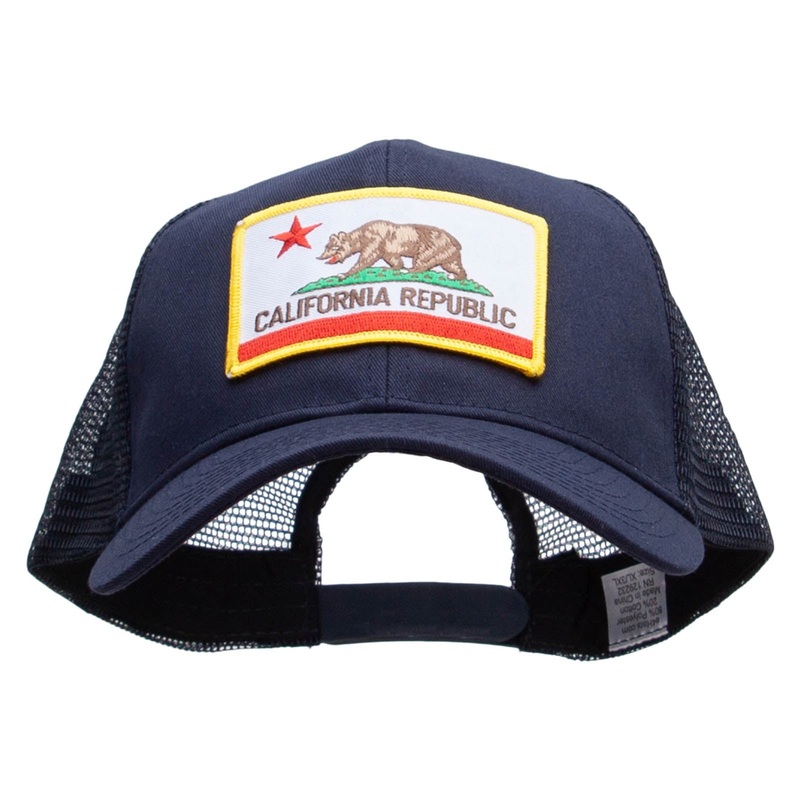 California State Flag Patched Big Size Solid Cotton Twill High Profile Mesh Pro Style Cap Navy XL-3XL