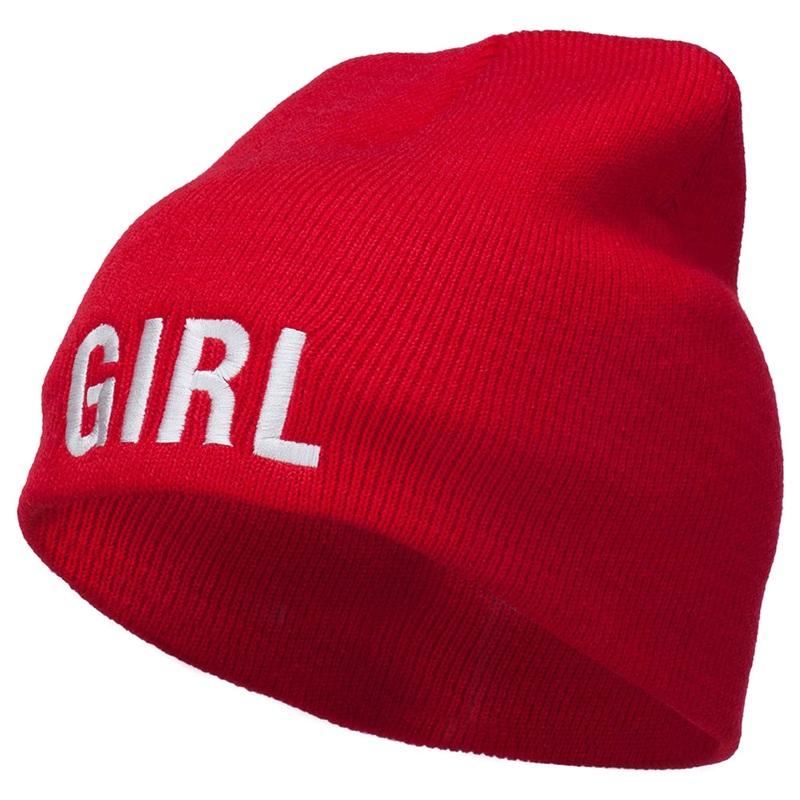 Girl Embroidered Short Beanie Red One Size