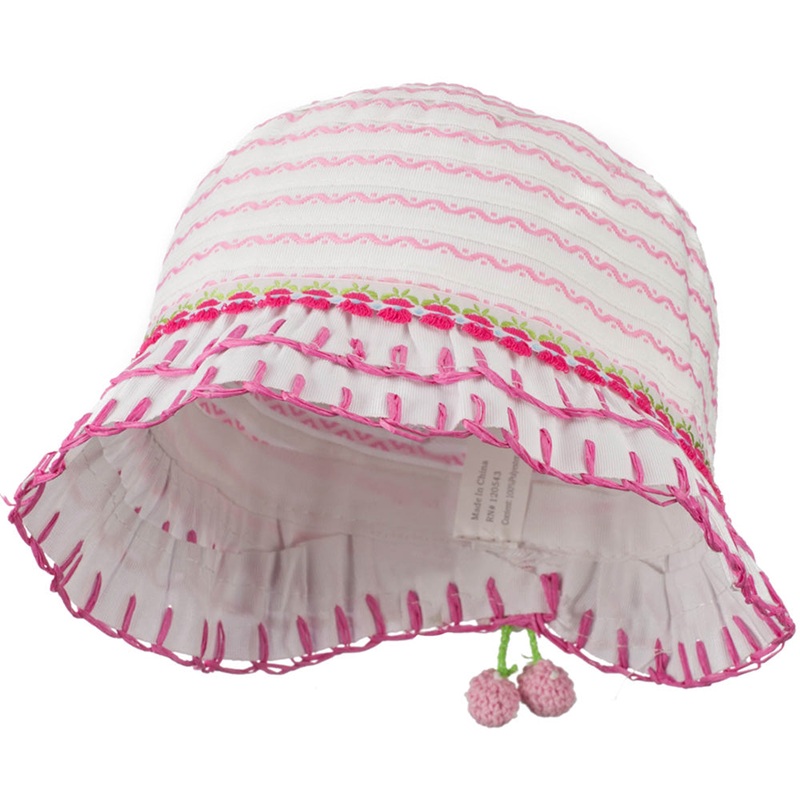Girl’s Hat with Stitched Accent Brim and Flower White Pink 51CM