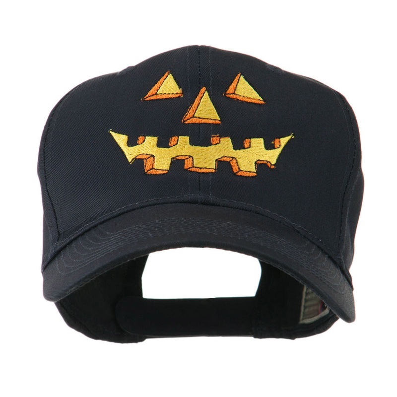 Halloween Pumpkin Face Embroidered Cap Black One Size