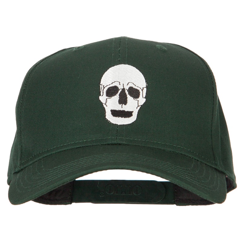 Halloween Skeleton Skull Embroidered Solid Cotton Pro Cap Dk Green One Size