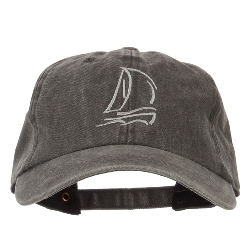 Sailing Outline Embroidered Washed Cotton Cap Black One Size
