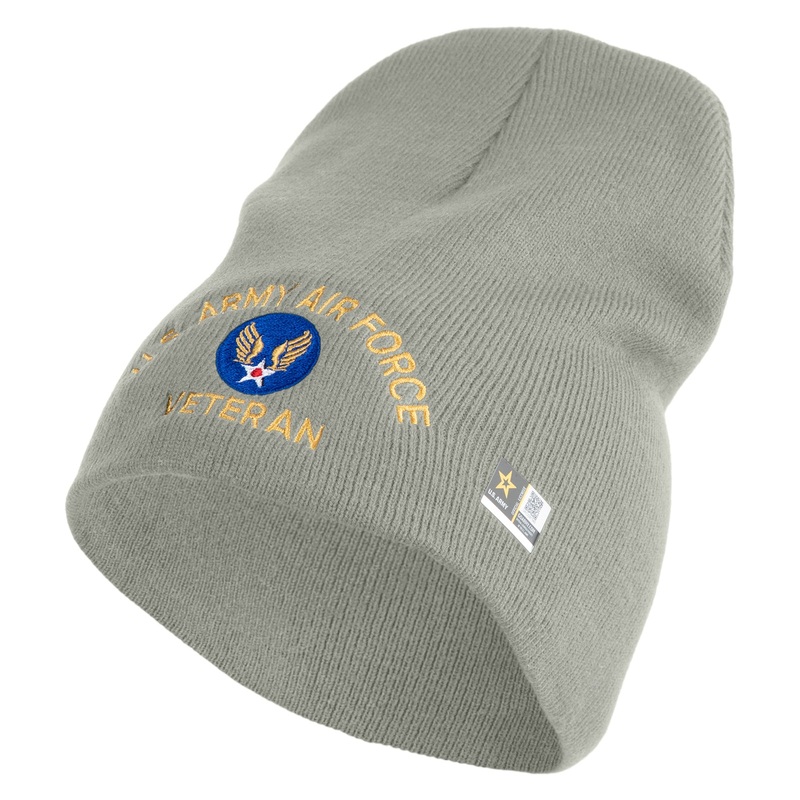 U.S. Army Air Force Symbol Embroidered 8 Inch Solid Knit Short Beanie Made in USA Dk Ash One Size