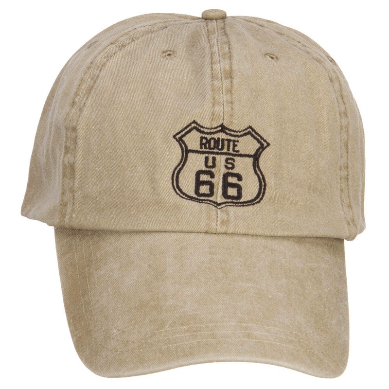 US Route 66 Embroidered Big Washed Cap Khaki XL-3XL