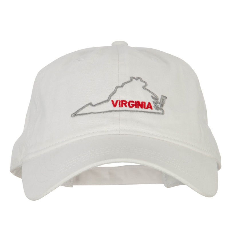 Virginia with Map Outline Embroidered Washed Cotton Twill Cap White One Size