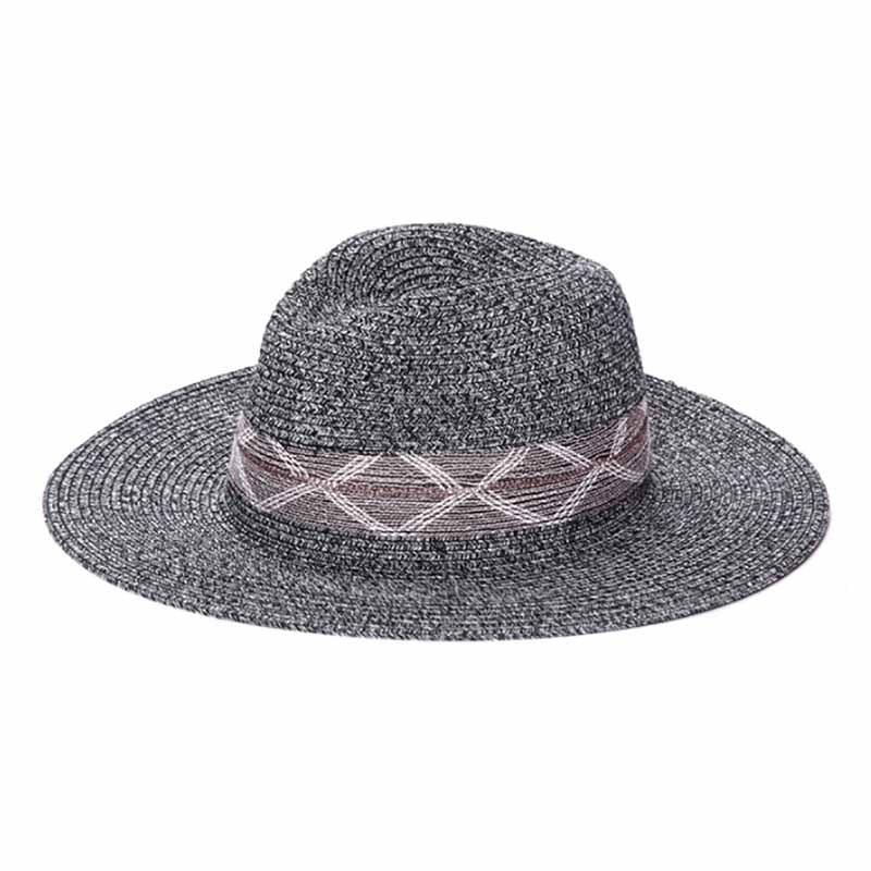 Large Brim Panama Hat with Knit Band – Kallina Black Heather Medium (57 cm)
