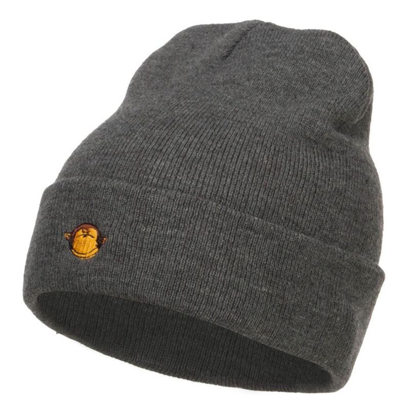 Mini Monkey Embroidered Long Beanie Dk Grey One Size