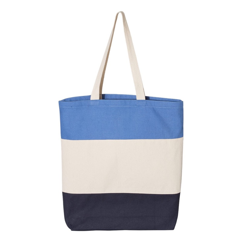 Q-Tees 11L Tri-Color Tote, Cotton Canvas Tote Bag – Q125900 Black/Natural/Light Grey