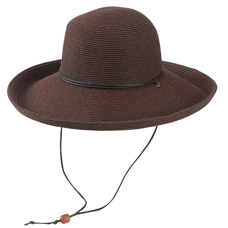 Straw Up Brim Hat with Chin Cord – Jeanne  Simmons Hats Brown Medium (57 cm)