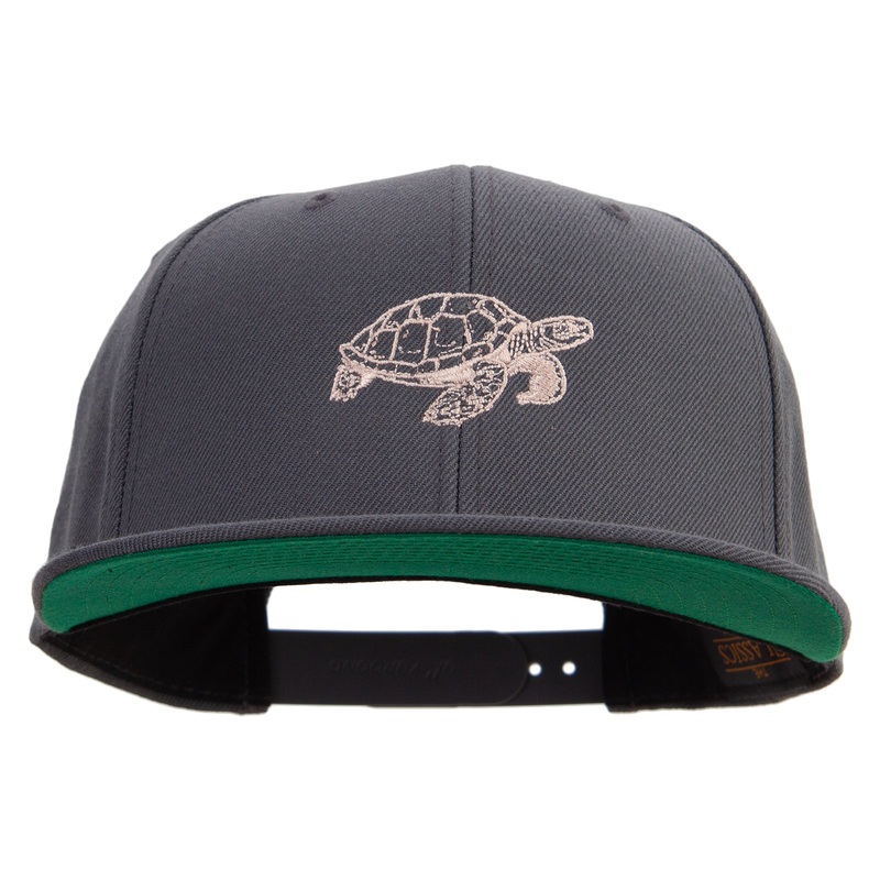Turtle Swimming Embroidered Wool Blend Prostyle Snapback Dk Grey One Size