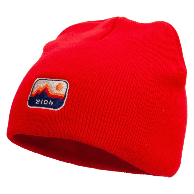 Zion Embroidered 8 Inch Short Beanie Red One Size
