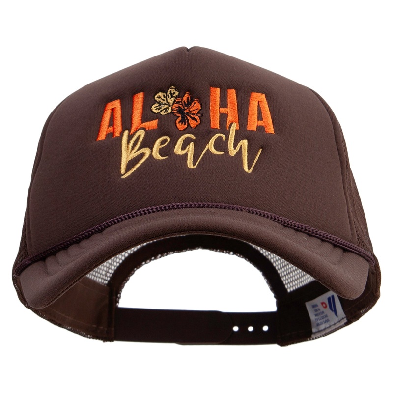 Aloha Beach with Flowers Embroidered Summer Foam Mesh Trucker Cap Chocolate One Size