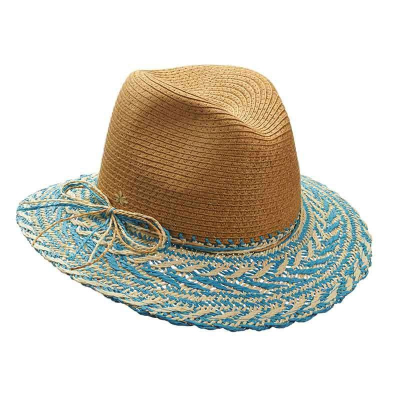 Crocheted Two Tone Brim Safari Hat by Cappelli Straworld Turquoise Medium (57 cm)