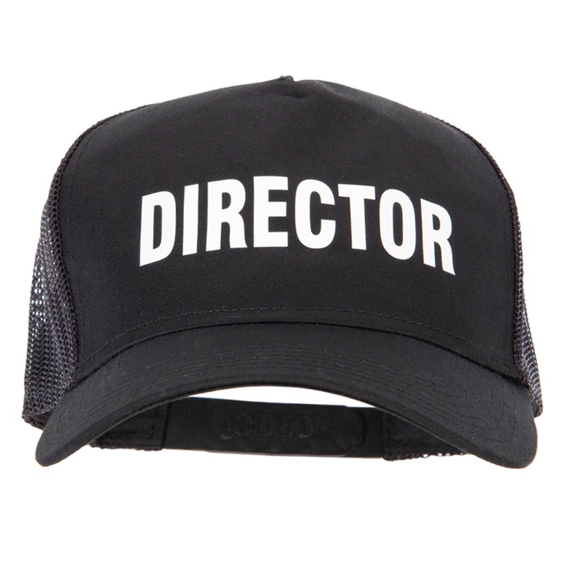 Director Letter Design Heat Transfer Solid Cotton Twill 5 Panel Mesh Cap Black One Size