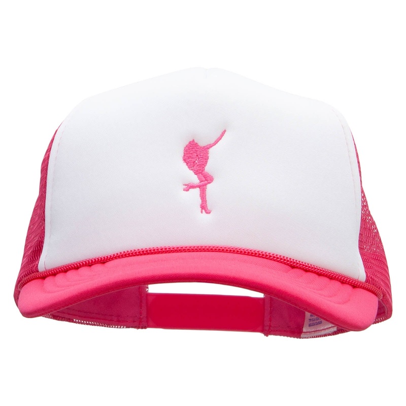 Girl Dancer Embroidered Foam Panel Mesh Snapback Pink White One Size