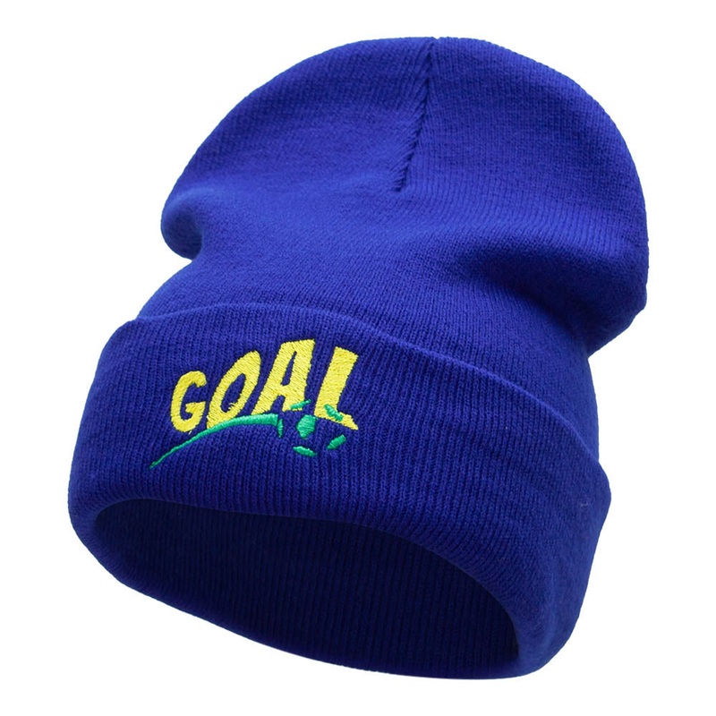 It’s A Goal Embroidered 12 Inch Long Knitted Beanie Royal One Size