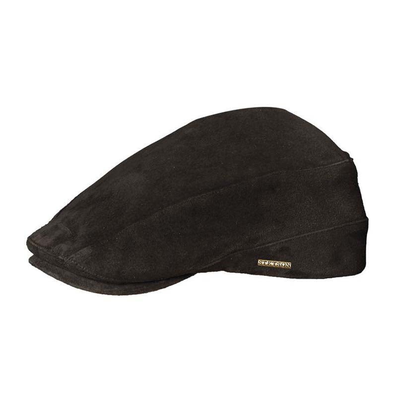 Leven Suede Leather Flat Cap – Stetson Hat Black Medium