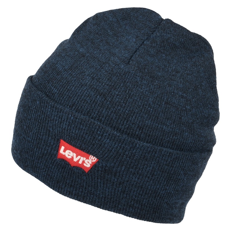 Levi’s Hats Red Batwing Embroidery Slouchy Beanie Hat – Navy Blue 1-Size