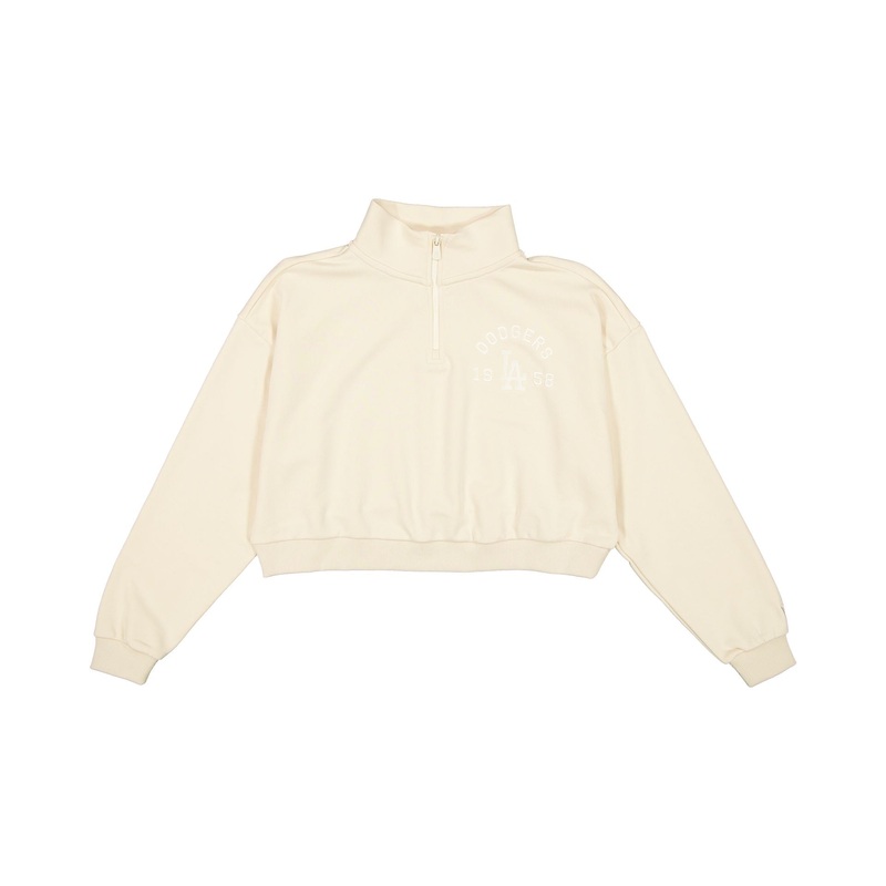 Los Angeles Dodgers Tonel Cropped Light Beige Women’s Quarter Zip XS