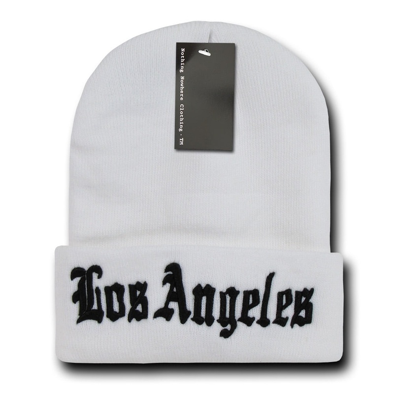Los Angeles LA City Beanie Knit Cap, White/Black White/Black