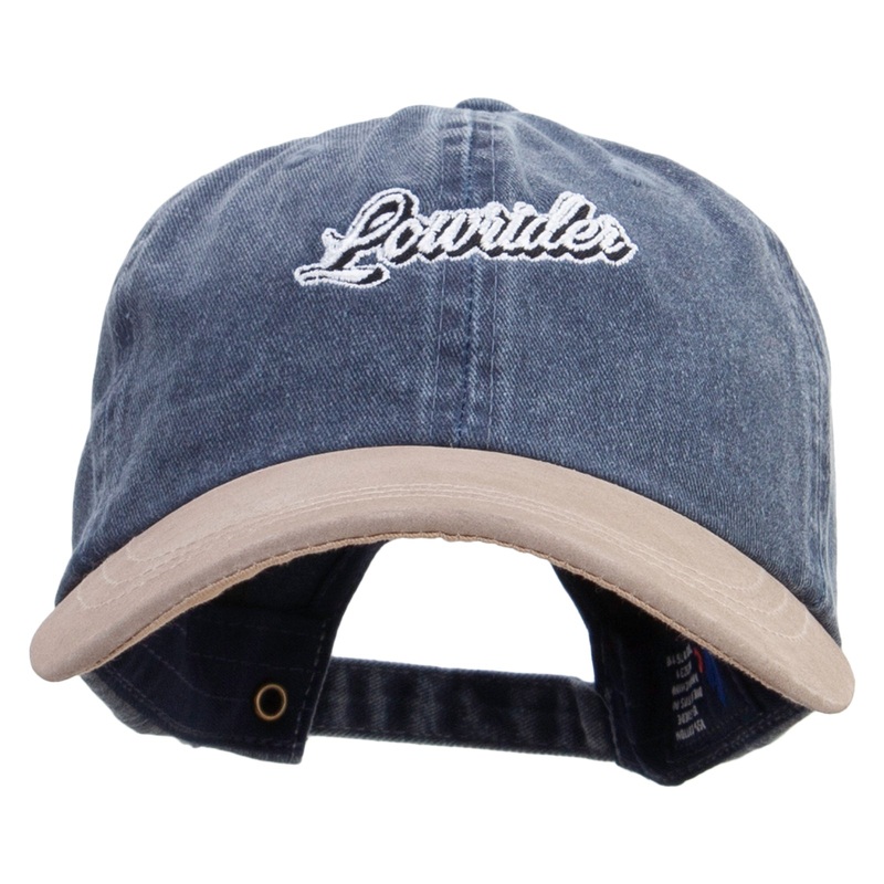 Lowrider Embroidered Suede Bill Washed Pigment Dyed Cap Navy Tan One Size