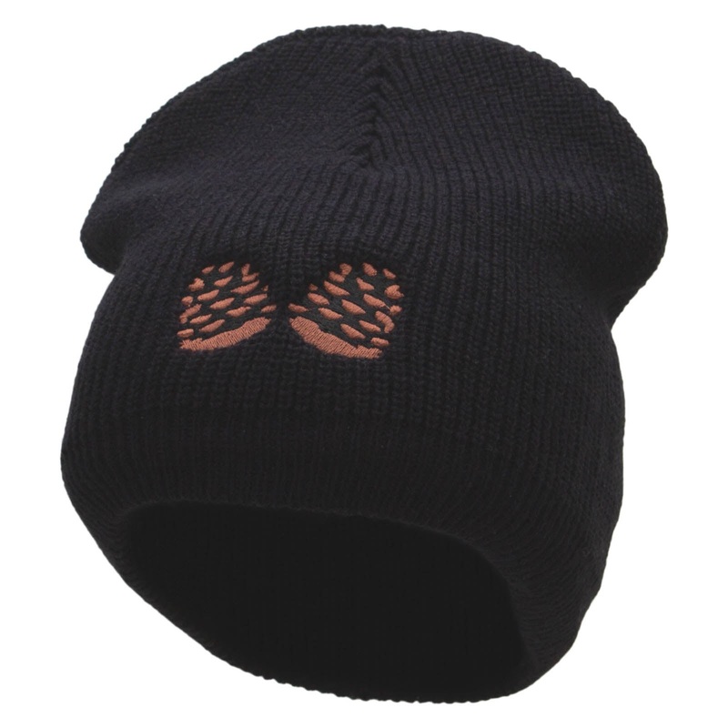 Made in USA Pine Cones Big Size Rib Beanie with Bottom Band Black XL-3XL