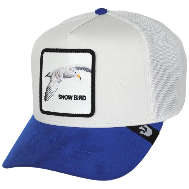 Snow Bird Micro Suede Mesh Trucker Snapback Baseball Cap BLUE ADJUSTABLE