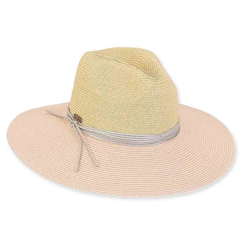 Two Tone Safari Hat with Metallic Band by San Diego Hat Company Natural/Pink