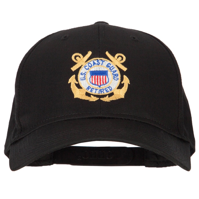 US Coast Guard Retired Anchors Embroidered Solid Cotton Pro Style Cap Black One Size