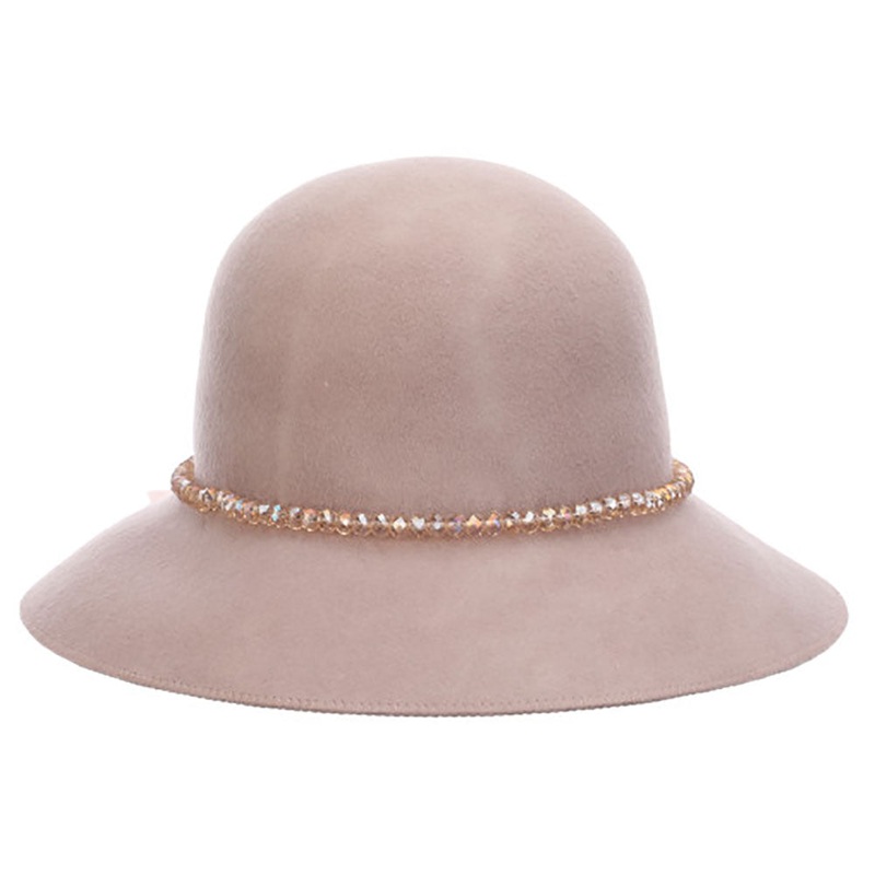 Wool Felt Cloche with Beaded Band – Scala Hat Taupe Medium (57 cm)