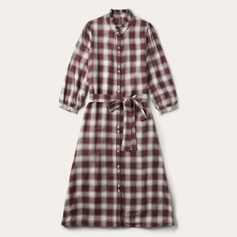 Gaucho Plaid Prairie Shirt Dress Wine XS
