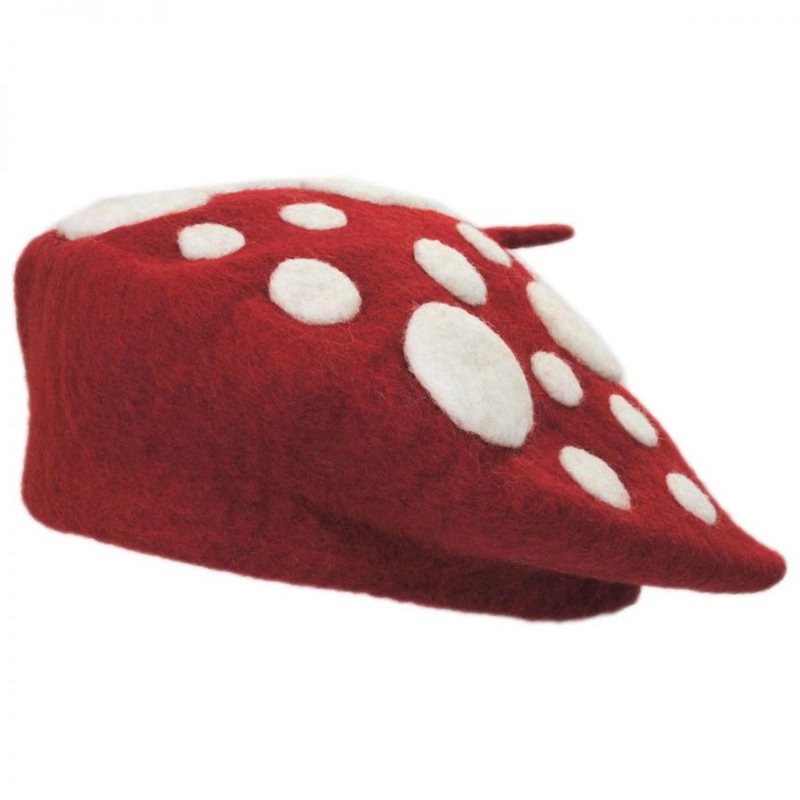 Heartfelted Mushroom Wool Beret RED/WHITE ONE SIZE FITS MOST