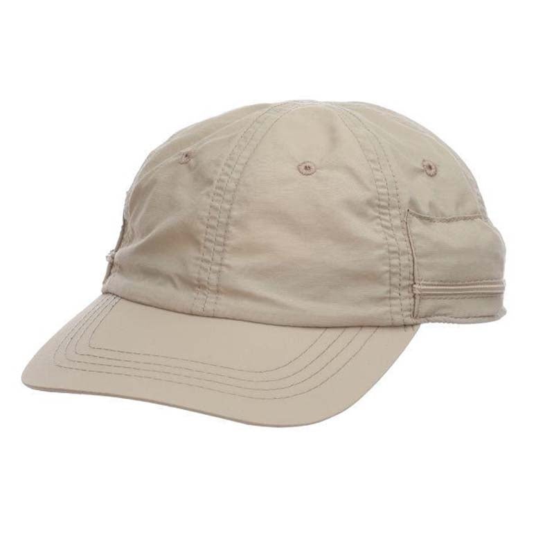 Supplex Nylon Baseball Cap with Fold Away Sun Shield – DPC Global Hats Khaki M (56 – 57 cm)