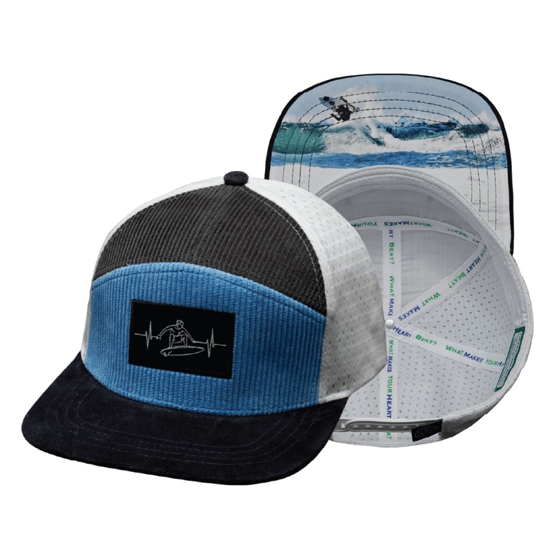 Surf Hat – Flat Bill – Corduroy – Charcoal Gray / Light Blue / White – Jersey Mesh
