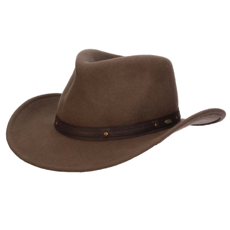 Twin Falls Crushable Wool Felt Outback Hat – Scala Hat Khaki Large (60 cm)