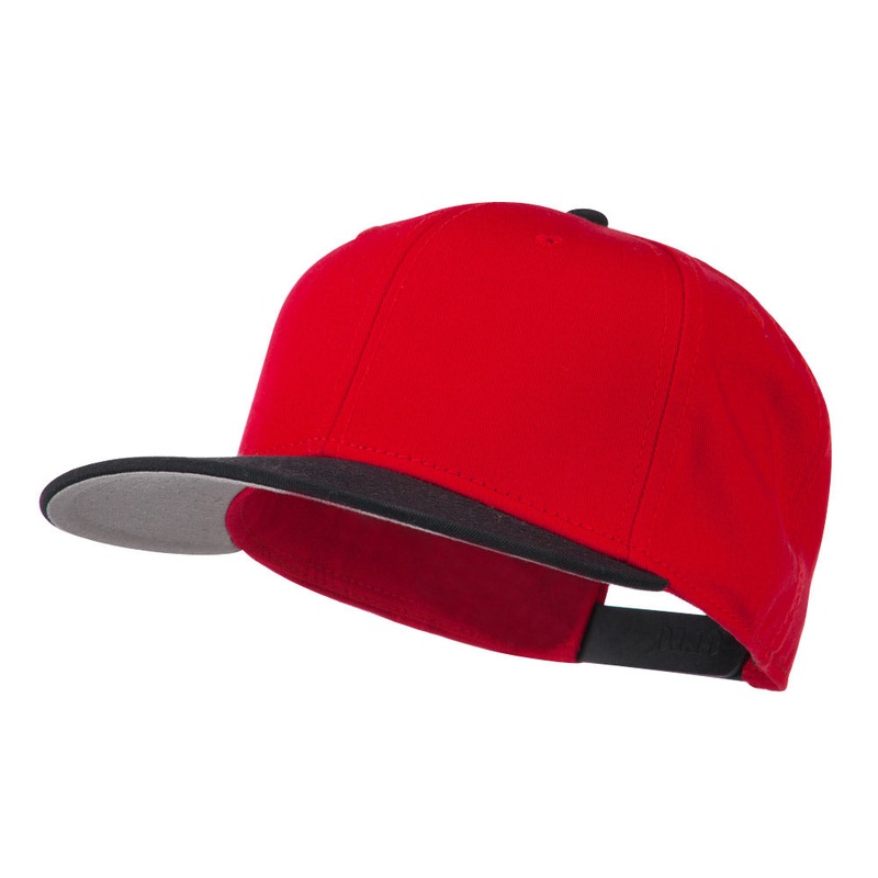 Two Tone Superior Cotton Twill Flat Bill Snapback Cap Red Black One Size