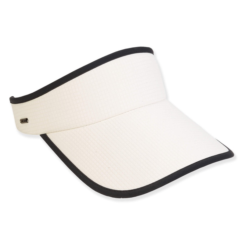 Wide Bill Cushioned Band Elastic Strap Closure Sun Visor – Sun ‘N’ Sand Hats Ivory/Black OS