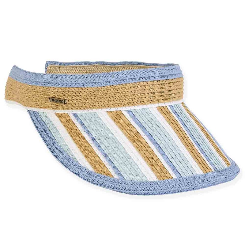 Comfort Clip On Striped Straw Sun Visor – Sun ‘N’ Sand Hats Blue