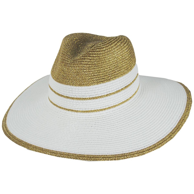 Danielle Two-Tone Toyo Straw Fedora Hat WHITE/GOLD ONE SIZE FITS MOST