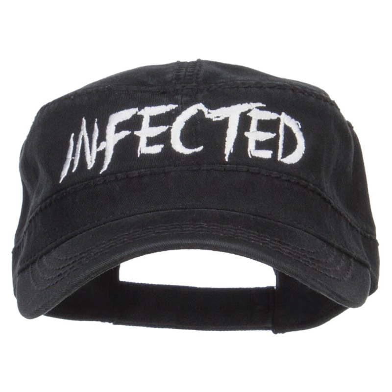 Infected Embroidered Garment Washed Army Cap Black One Size