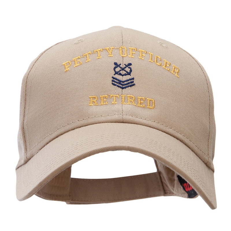 Petty Officer Retired Embroidered Solid Cotton Twill Low Profile Strap Cap Khaki One Size
