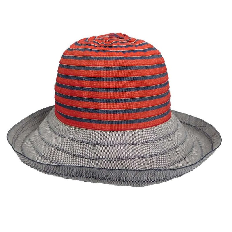 Striped Denim Ribbon Crusher Bucket Hat – Boardwalk Style Red Medium (57 cm)